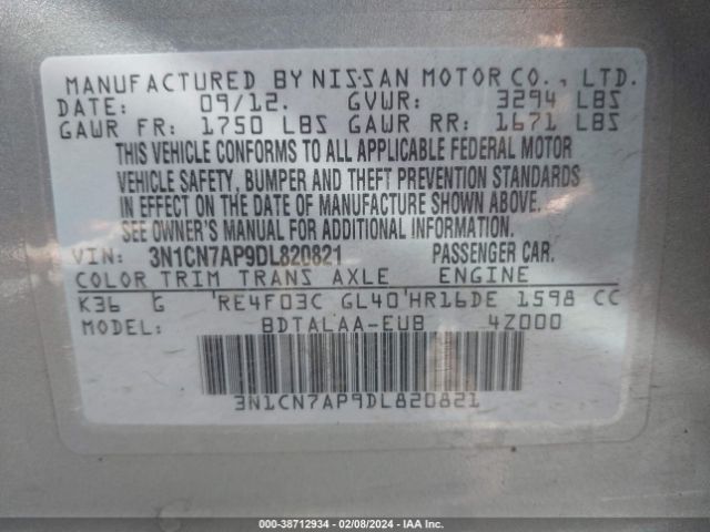 Photo 8 VIN: 3N1CN7AP9DL820821 - NISSAN VERSA 