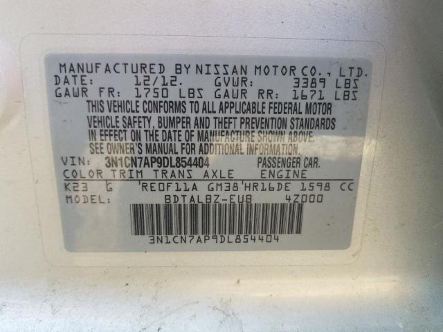 Photo 9 VIN: 3N1CN7AP9DL854404 - NISSAN VERSA S 