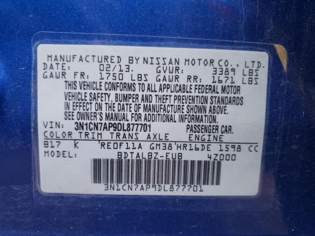 Photo 9 VIN: 3N1CN7AP9DL877701 - NISSAN VERSA S 