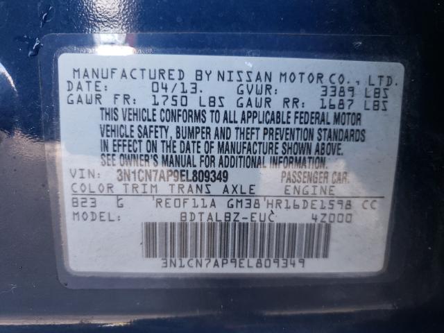 Photo 9 VIN: 3N1CN7AP9EL809349 - NISSAN VERSA S 