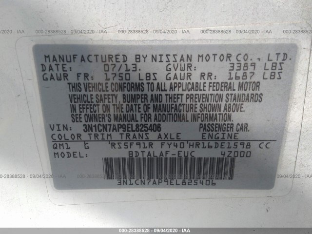 Photo 8 VIN: 3N1CN7AP9EL825406 - NISSAN VERSA 