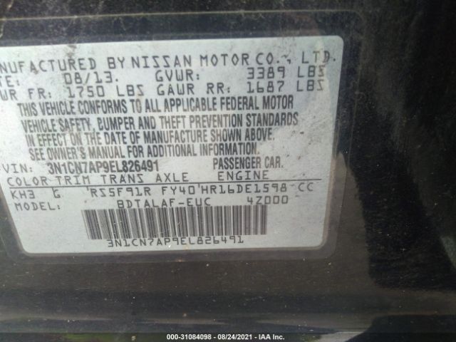 Photo 8 VIN: 3N1CN7AP9EL826491 - NISSAN VERSA 