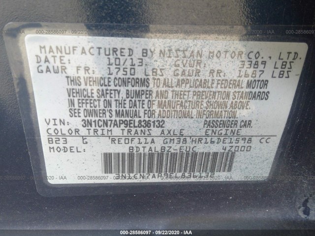 Photo 8 VIN: 3N1CN7AP9EL836132 - NISSAN VERSA 