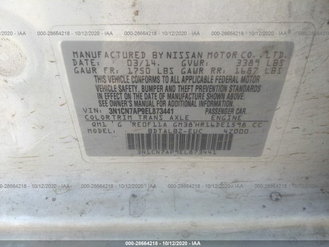 Photo 8 VIN: 3N1CN7AP9EL873441 - NISSAN VERSA 