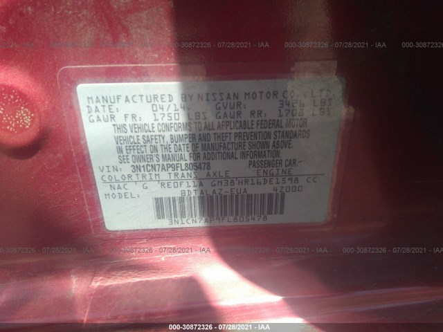 Photo 8 VIN: 3N1CN7AP9FL805478 - NISSAN VERSA 