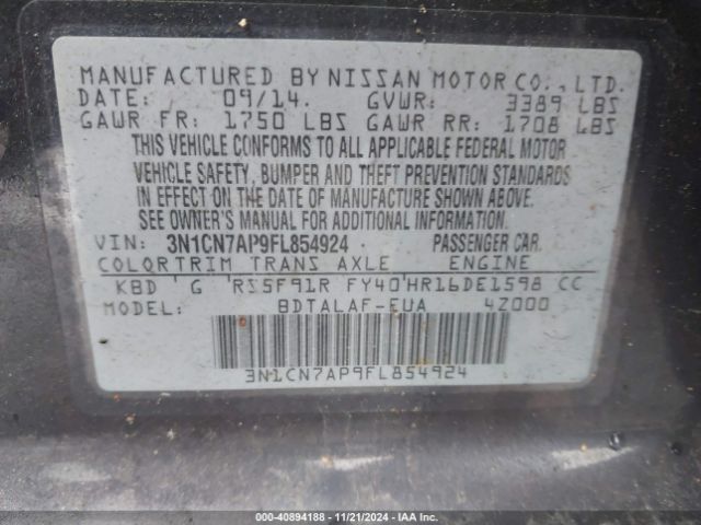 Photo 8 VIN: 3N1CN7AP9FL854924 - NISSAN VERSA 