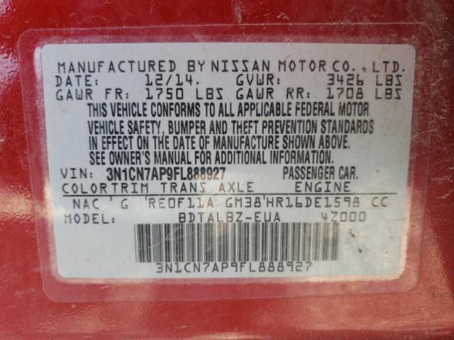 Photo 9 VIN: 3N1CN7AP9FL888927 - NISSAN VERSA S 