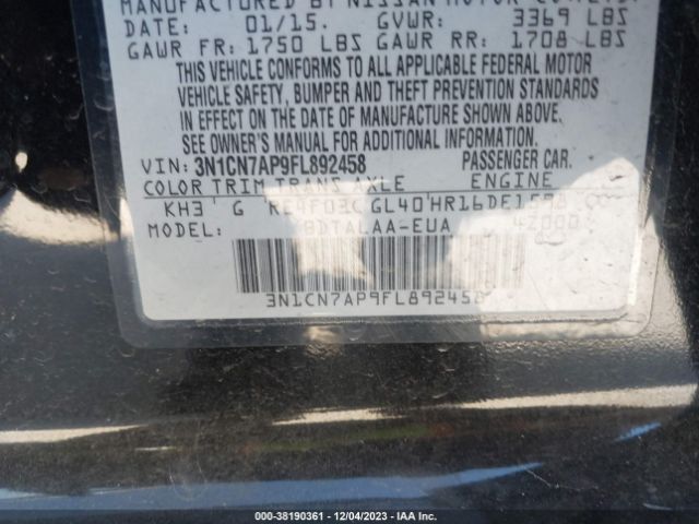 Photo 8 VIN: 3N1CN7AP9FL892458 - NISSAN VERSA 