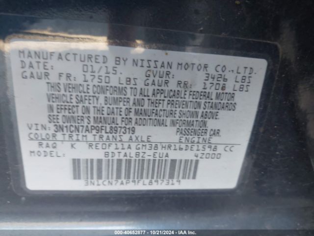 Photo 8 VIN: 3N1CN7AP9FL897319 - NISSAN VERSA 