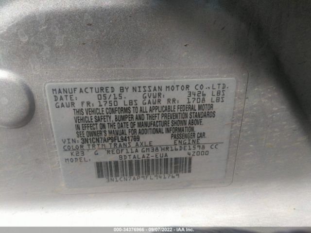 Photo 8 VIN: 3N1CN7AP9FL941769 - NISSAN VERSA 