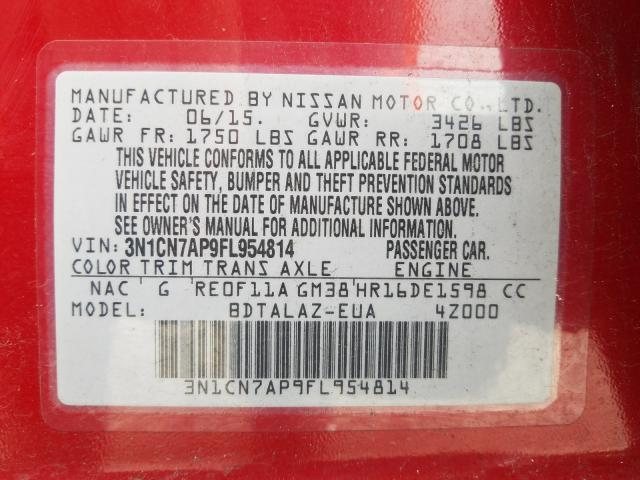 Photo 9 VIN: 3N1CN7AP9FL954814 - NISSAN VERSA S 