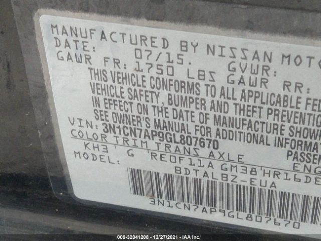 Photo 8 VIN: 3N1CN7AP9GL807670 - NISSAN VERSA 