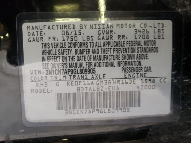 Photo 9 VIN: 3N1CN7AP9GL809905 - NISSAN VERSA S 