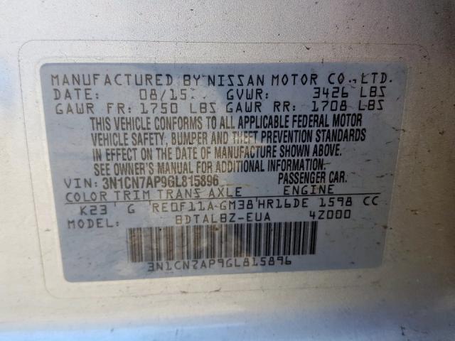 Photo 9 VIN: 3N1CN7AP9GL815896 - NISSAN VERSA S 