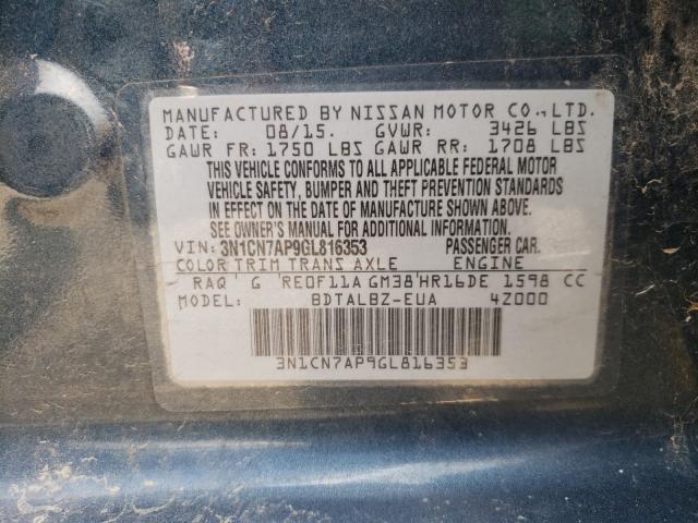 Photo 9 VIN: 3N1CN7AP9GL816353 - NISSAN VERSA S 