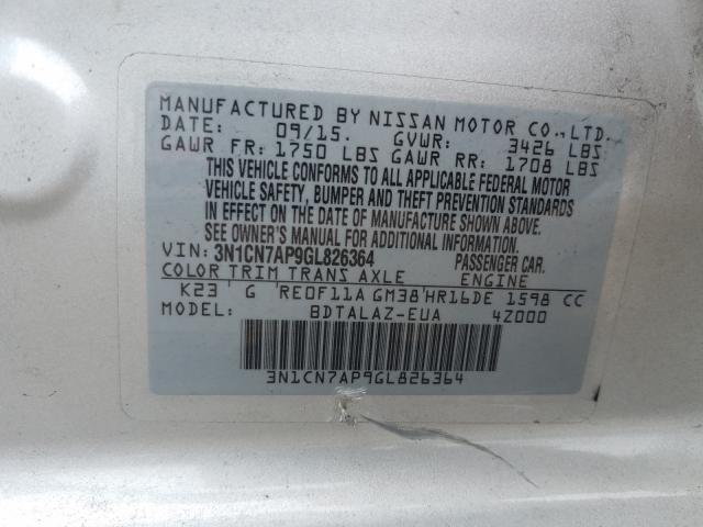 Photo 9 VIN: 3N1CN7AP9GL826364 - NISSAN VERSA 