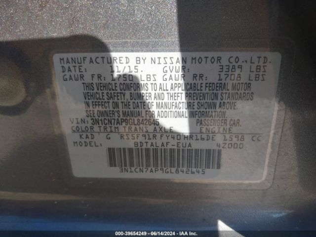 Photo 8 VIN: 3N1CN7AP9GL842645 - NISSAN VERSA 