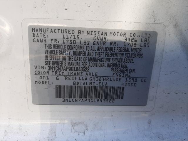 Photo 9 VIN: 3N1CN7AP9GL843522 - NISSAN VERSA S 