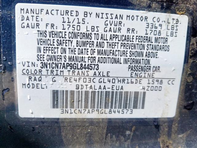 Photo 9 VIN: 3N1CN7AP9GL844573 - NISSAN VERSA S 