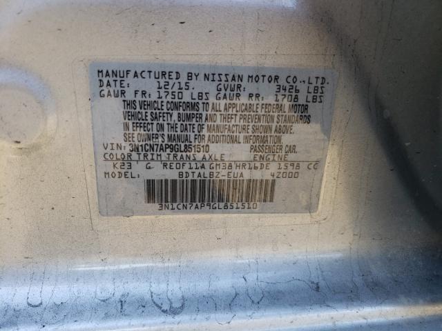 Photo 9 VIN: 3N1CN7AP9GL851510 - NISSAN VERSA 