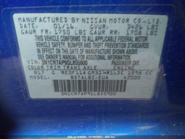 Photo 8 VIN: 3N1CN7AP9GL855900 - NISSAN VERSA 