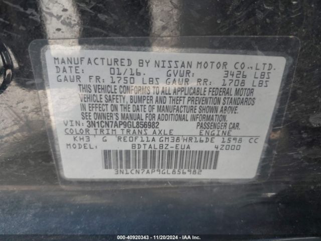 Photo 8 VIN: 3N1CN7AP9GL856982 - NISSAN VERSA 