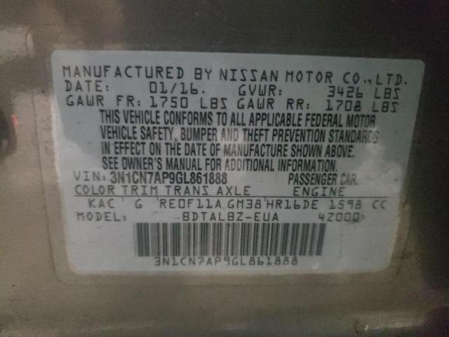 Photo 9 VIN: 3N1CN7AP9GL861888 - NISSAN VERSA S 