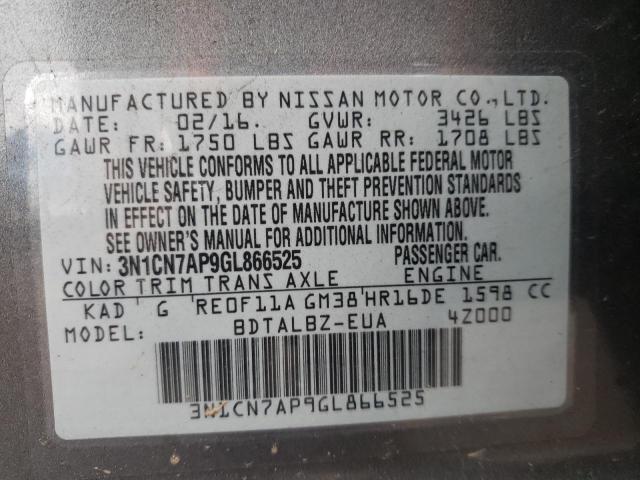 Photo 12 VIN: 3N1CN7AP9GL866525 - NISSAN VERSA 