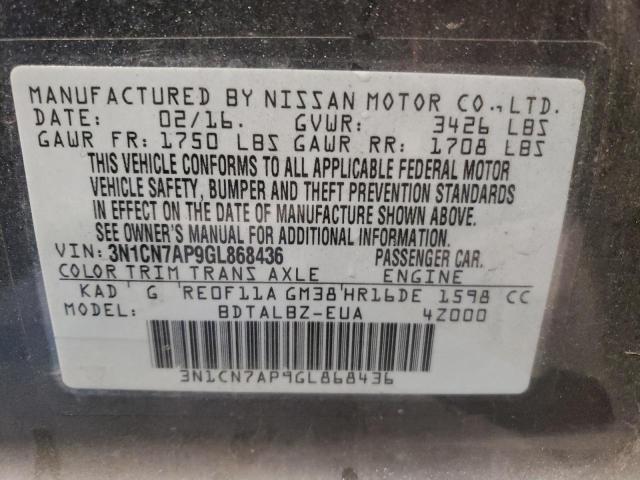 Photo 12 VIN: 3N1CN7AP9GL868436 - NISSAN VERSA 