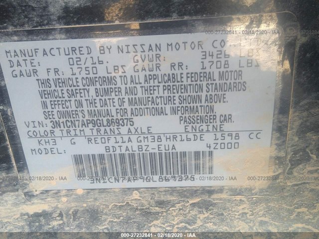 Photo 8 VIN: 3N1CN7AP9GL869375 - NISSAN VERSA 