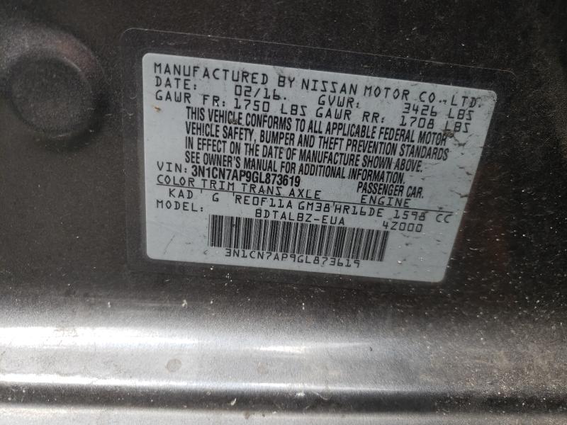 Photo 9 VIN: 3N1CN7AP9GL873619 - NISSAN VERSA S 