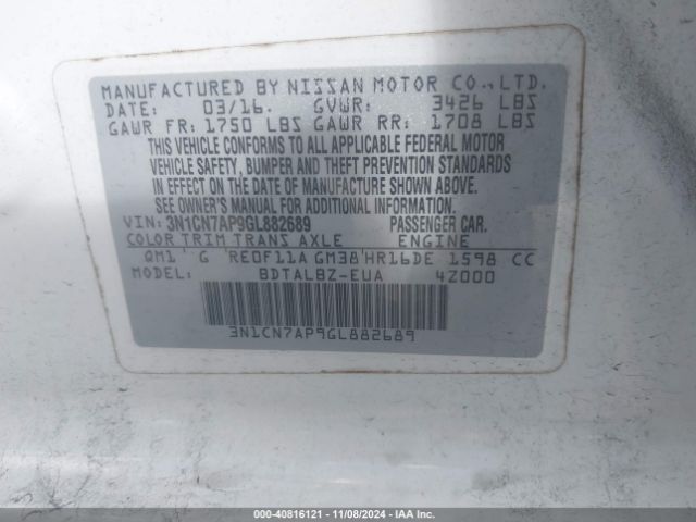 Photo 8 VIN: 3N1CN7AP9GL882689 - NISSAN VERSA 