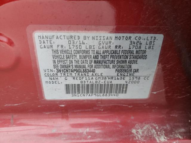 Photo 9 VIN: 3N1CN7AP9GL883440 - NISSAN VERSA S 