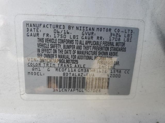 Photo 11 VIN: 3N1CN7AP9GL907025 - NISSAN VERSA S 