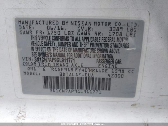 Photo 8 VIN: 3N1CN7AP9GL911771 - NISSAN VERSA 