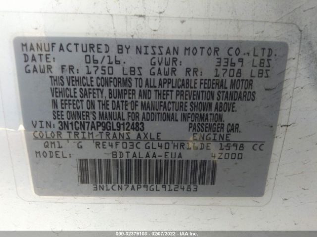 Photo 8 VIN: 3N1CN7AP9GL912483 - NISSAN VERSA 