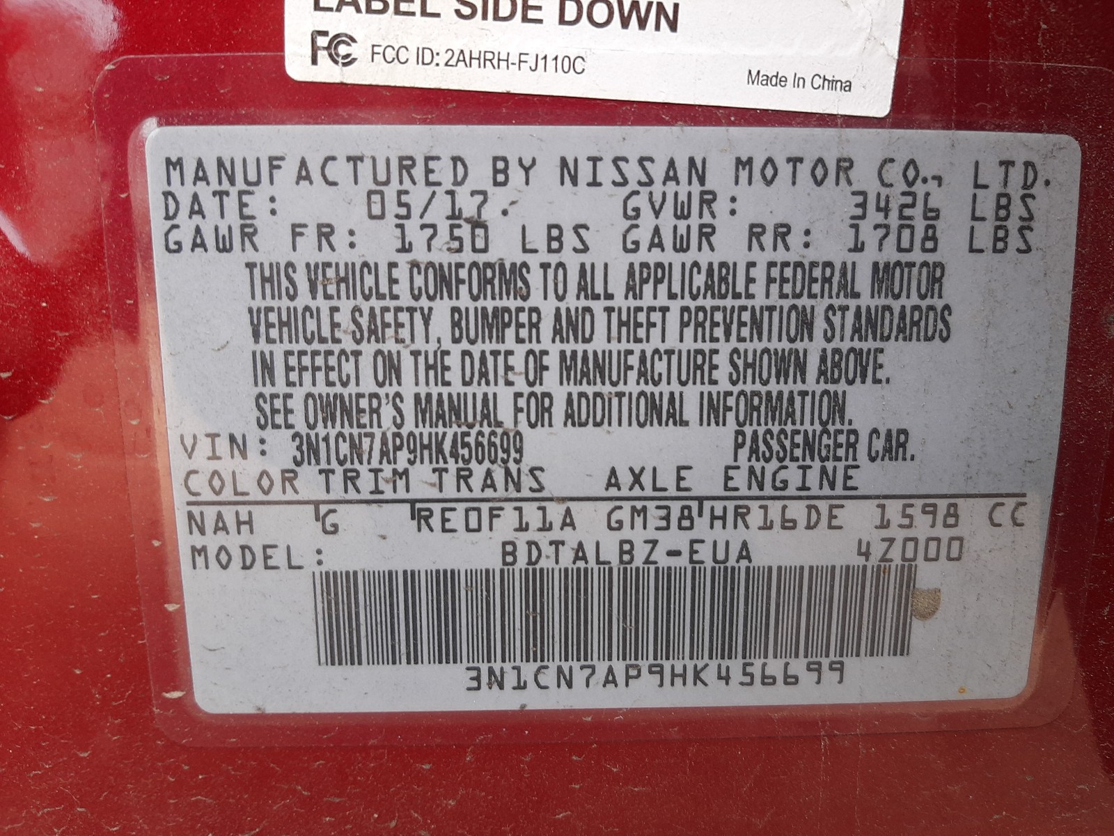 Photo 9 VIN: 3N1CN7AP9HK456699 - NISSAN VERSA S 