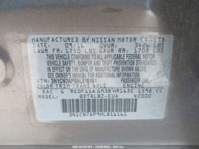 Photo 8 VIN: 3N1CN7AP9HL816161 - NISSAN VERSA 