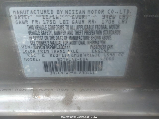 Photo 8 VIN: 3N1CN7AP9HL830111 - NISSAN VERSA SEDAN 