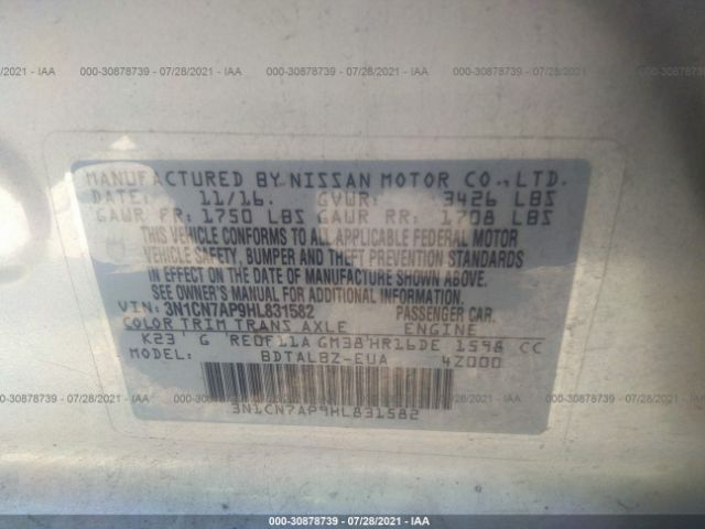 Photo 8 VIN: 3N1CN7AP9HL831582 - NISSAN VERSA SEDAN 