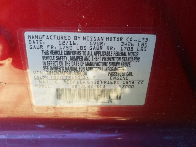 Photo 9 VIN: 3N1CN7AP9HL835034 - NISSAN VERSA S 