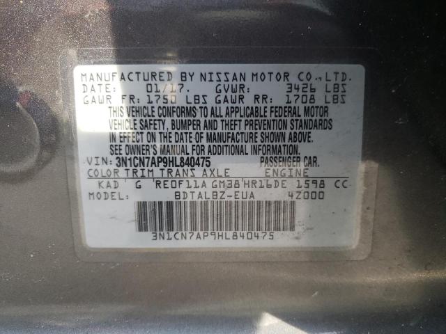 Photo 9 VIN: 3N1CN7AP9HL840475 - NISSAN VERSA S 