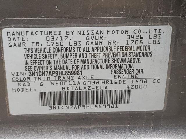 Photo 9 VIN: 3N1CN7AP9HL859981 - NISSAN VERSA S 