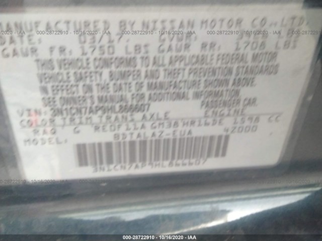 Photo 8 VIN: 3N1CN7AP9HL866607 - NISSAN VERSA SEDAN 