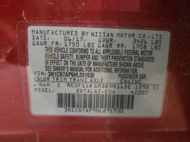 Photo 9 VIN: 3N1CN7AP9HL891930 - NISSAN VERSA S 