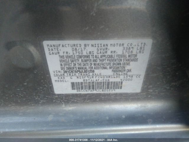 Photo 8 VIN: 3N1CN7AP9JL801259 - NISSAN VERSA SEDAN 