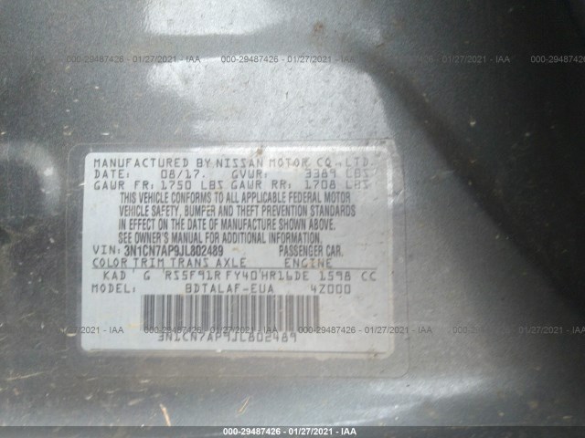 Photo 8 VIN: 3N1CN7AP9JL802489 - NISSAN VERSA SEDAN 