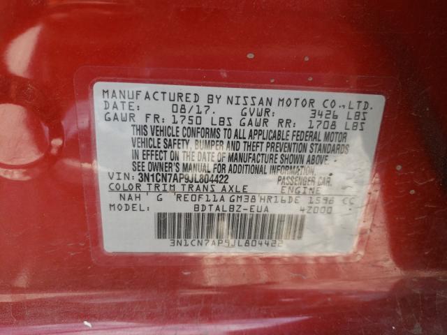 Photo 9 VIN: 3N1CN7AP9JL804422 - NISSAN VERSA S 