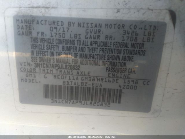 Photo 8 VIN: 3N1CN7AP9JL820832 - NISSAN VERSA SEDAN 