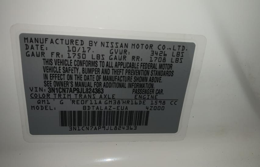 Photo 9 VIN: 3N1CN7AP9JL824363 - NISSAN VERSA S 